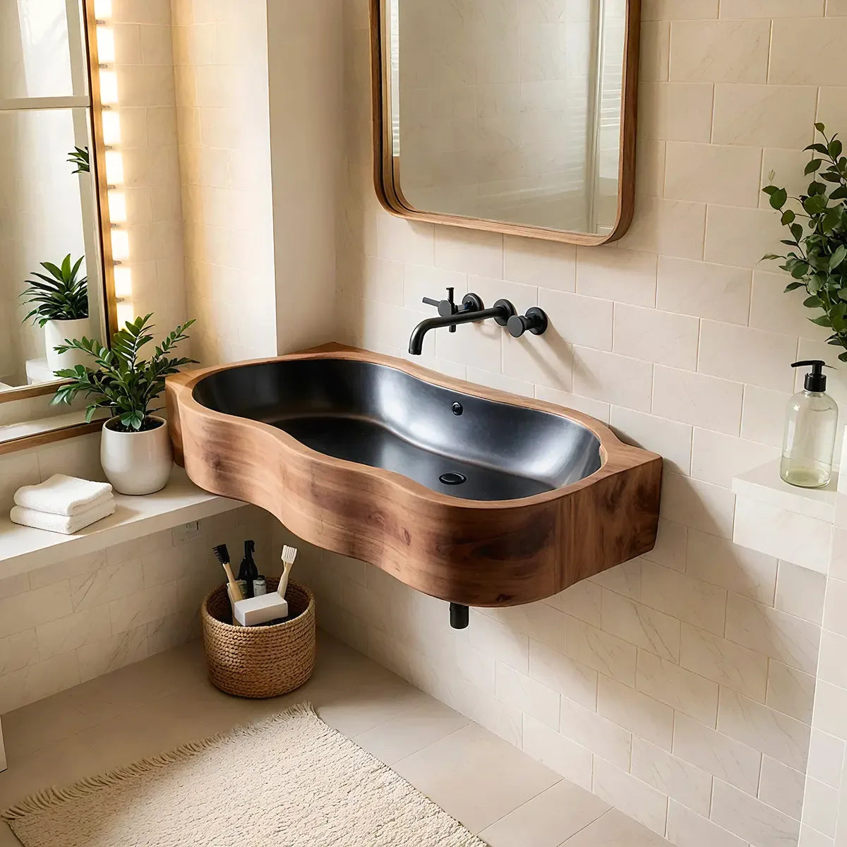 Asymmetrical Floating Bathroom Sink | Deep Integrated Basin with Curved Profile TT006-3CBC6LX