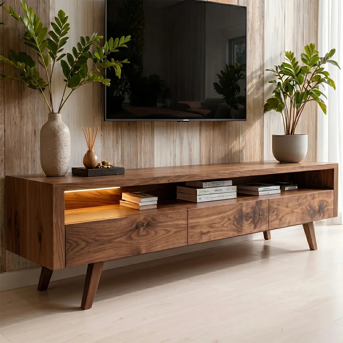 Modern TV Stand with Open Shelf and 3 Drawers