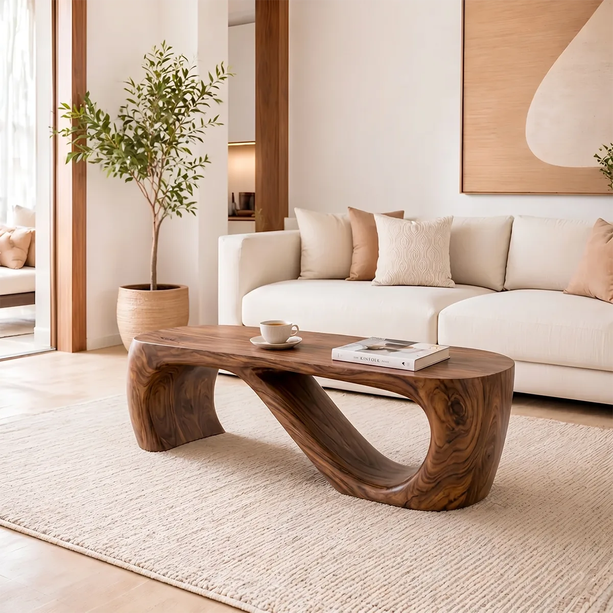 Modern Solid Wood Asymmetrical Sculptural Coffee Table