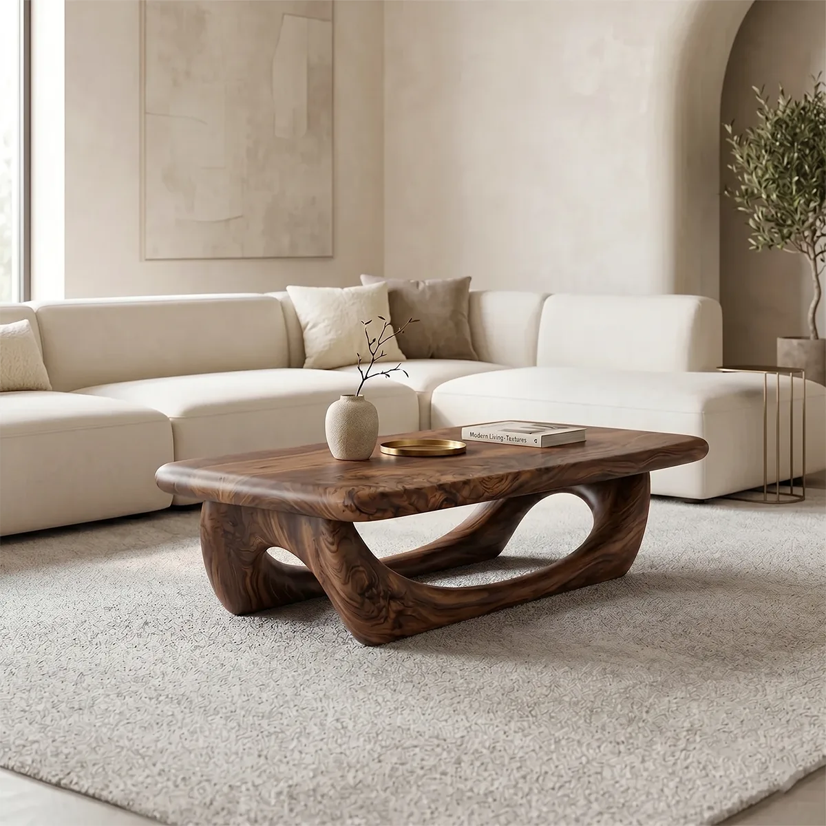 Modern Solid Wood Coffee Table – Sculptural Openwork Design TH003-7338