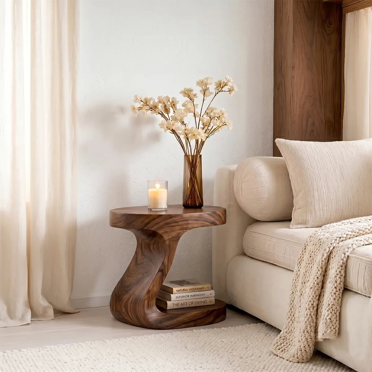 Handcrafted Sculptural Solid Wood Nightstand for Modern Bedrooms
