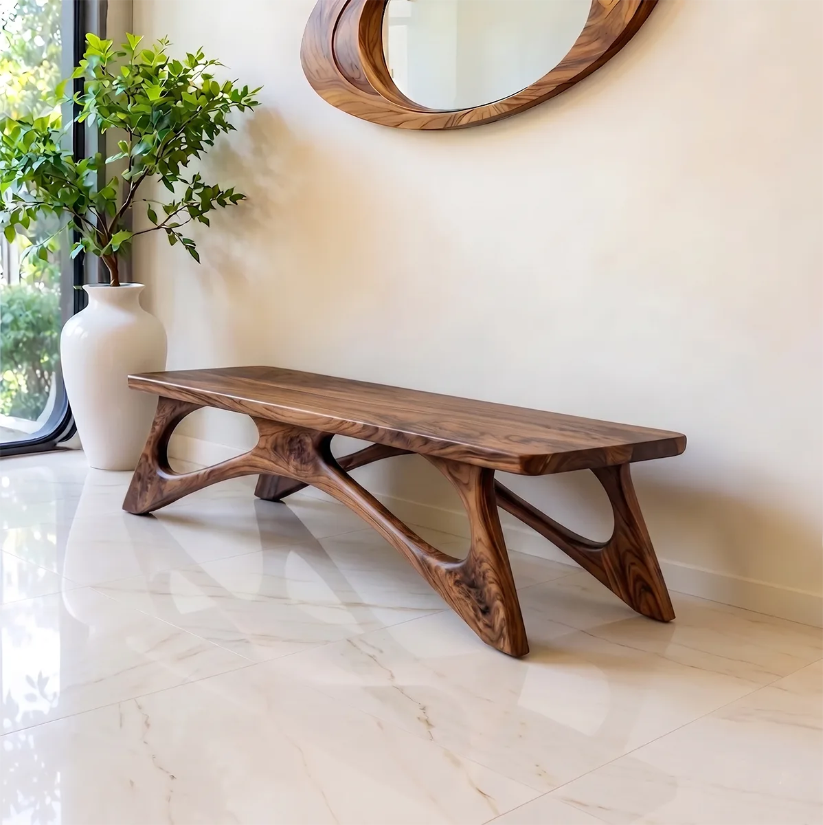 Organic Sculptural Solid Wood Bench