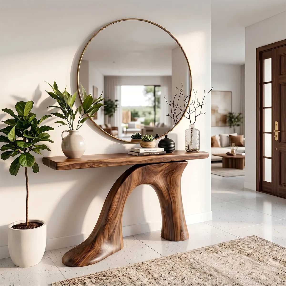 Sculptural Wood Console Table | Modern Entryway Table