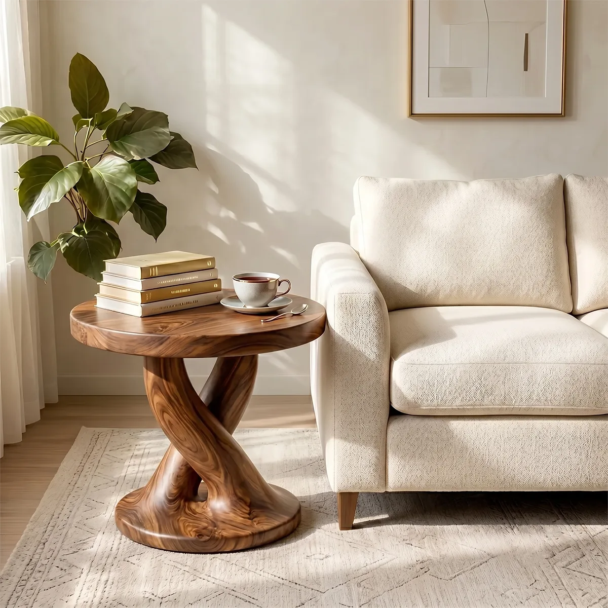 Twisted Pedestal Solid Wood Side Table | Organic End Table TH003-2053