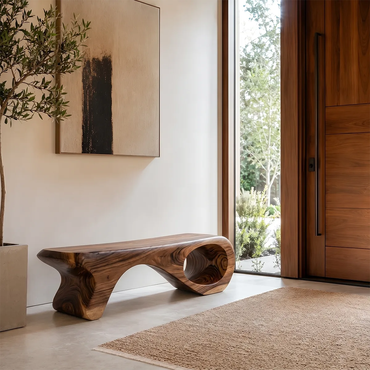 Sculptural Organic Solid Wood Bench