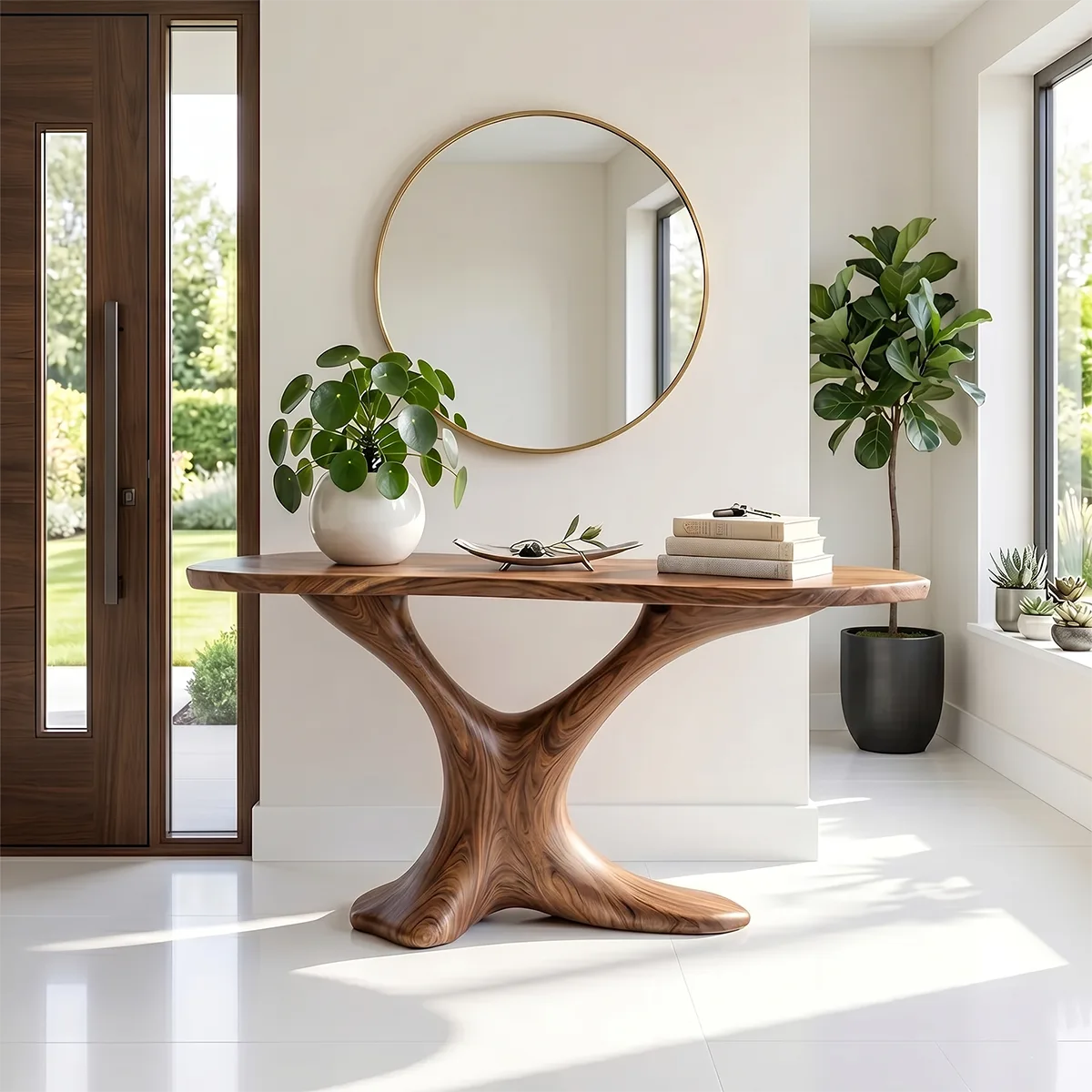 Sculptural Natural Wood Console Table for Entryway