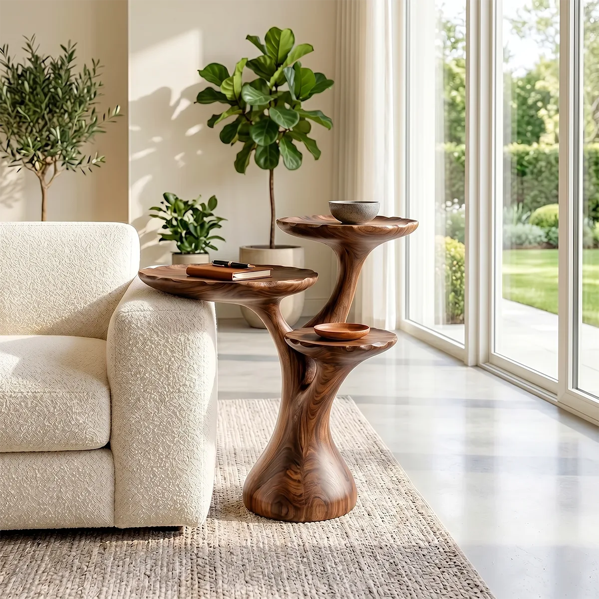 Three-Tier Solid Wood Side Table | Organic Sculptural Design TH003-9894