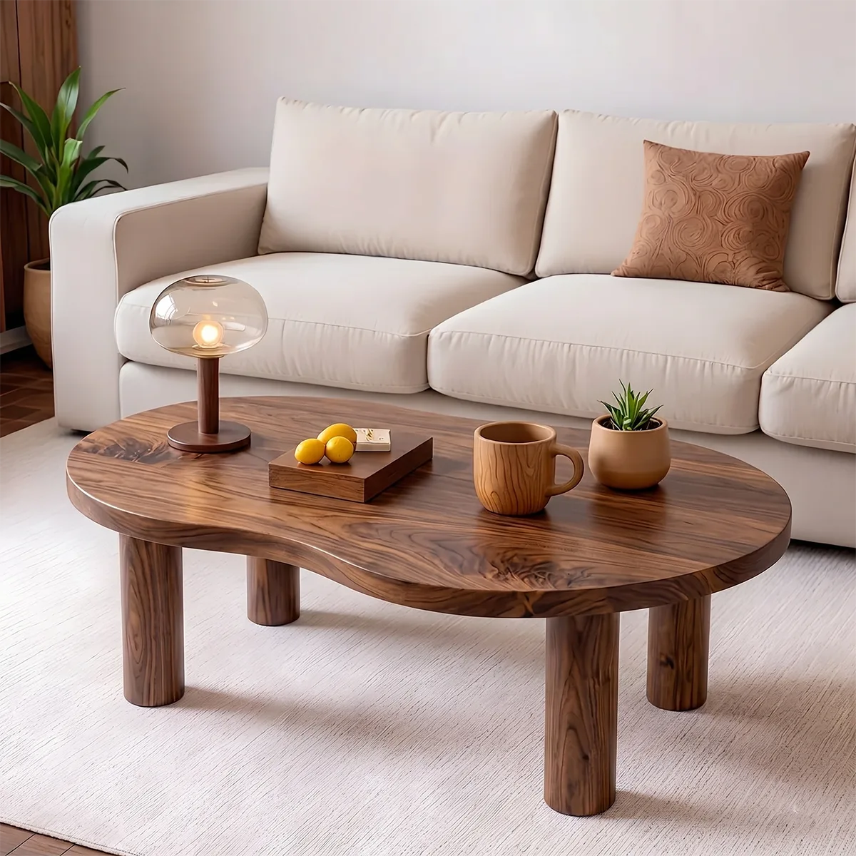 Modern Solid Wood Organic Freeform Coffee Table with Chunky Legs