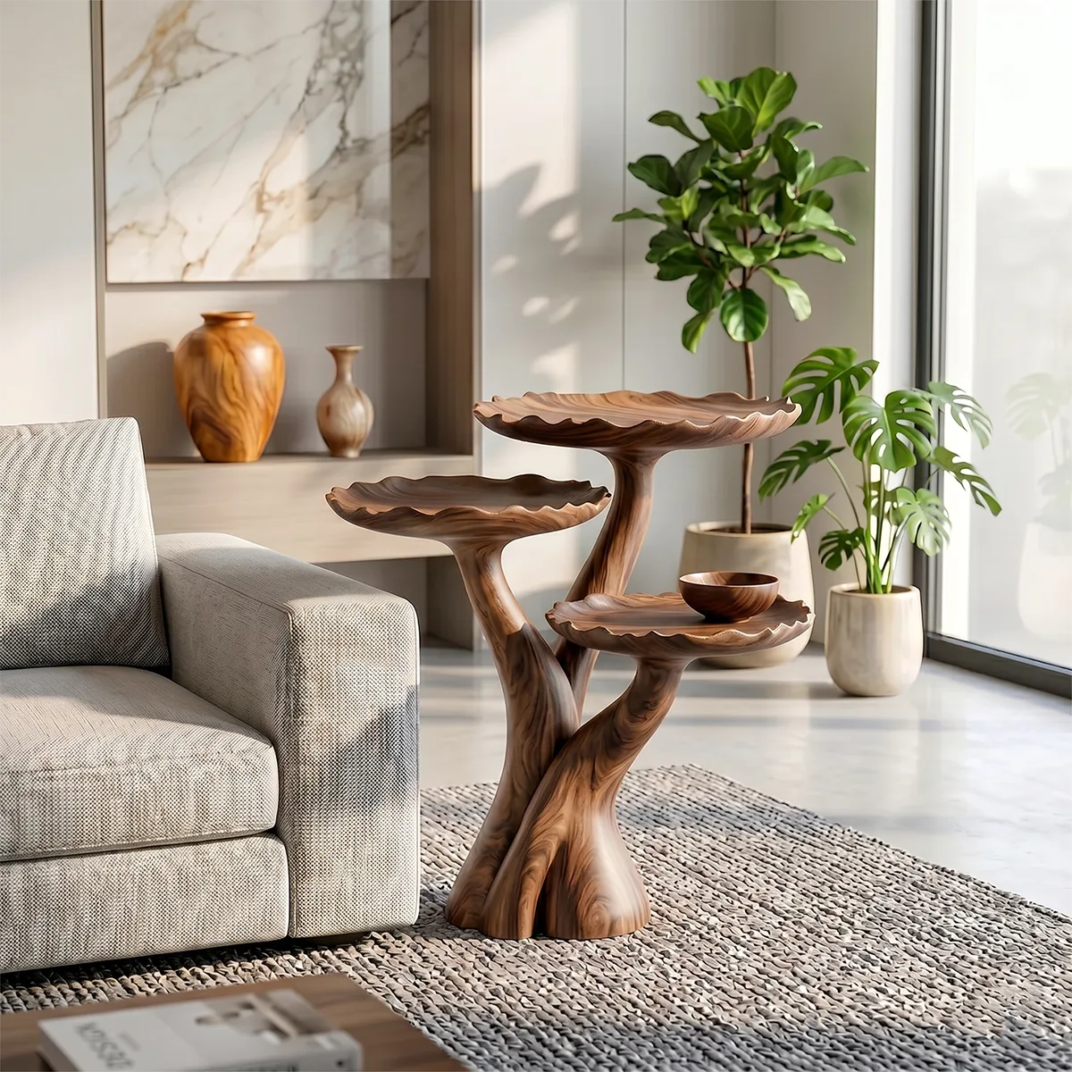 Tiered Leaf Solid Wood Side Table | Sculptural Display Table TH003-7691