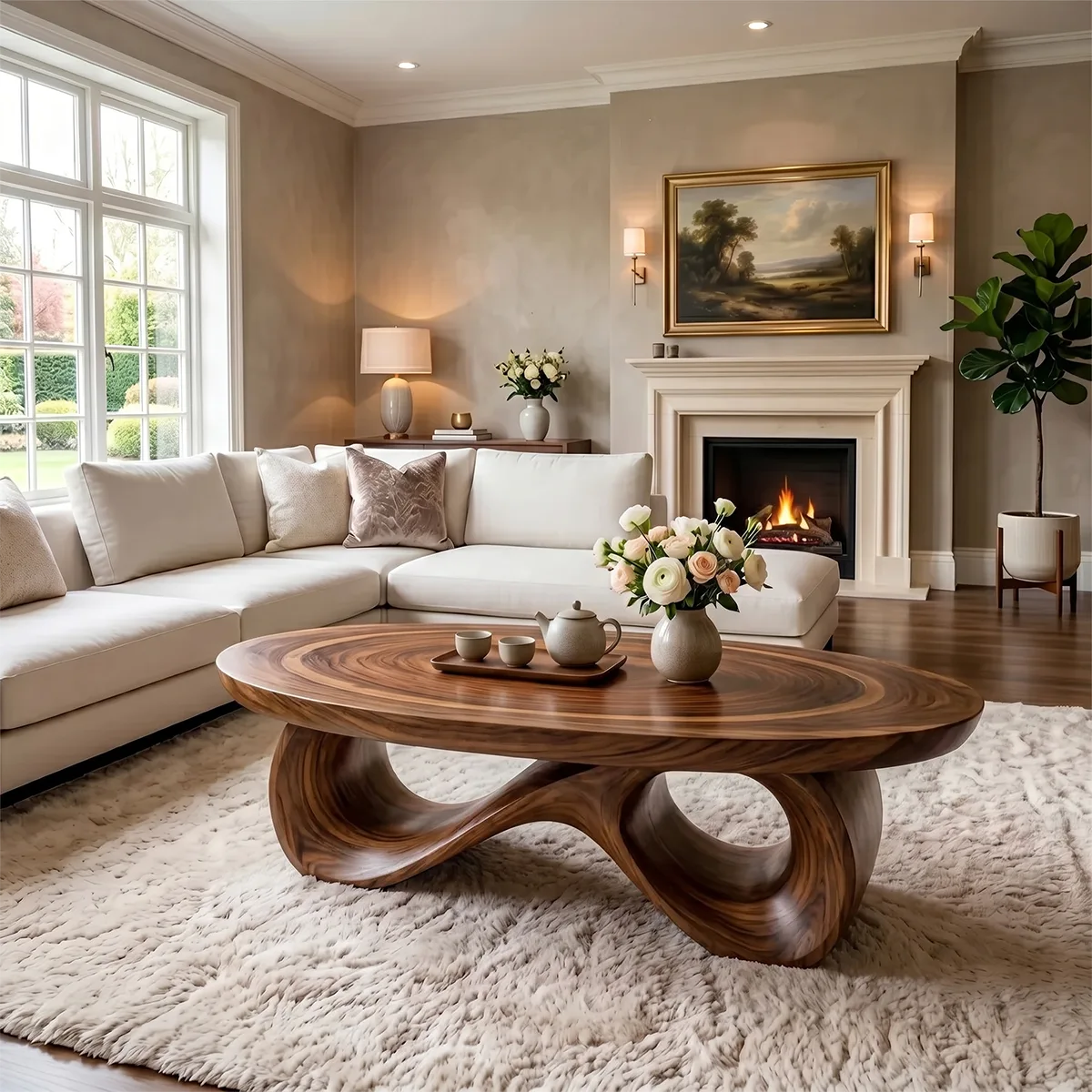 Organic Solid Wood Coffee Table – Sculptural Oval Design TH003-5853