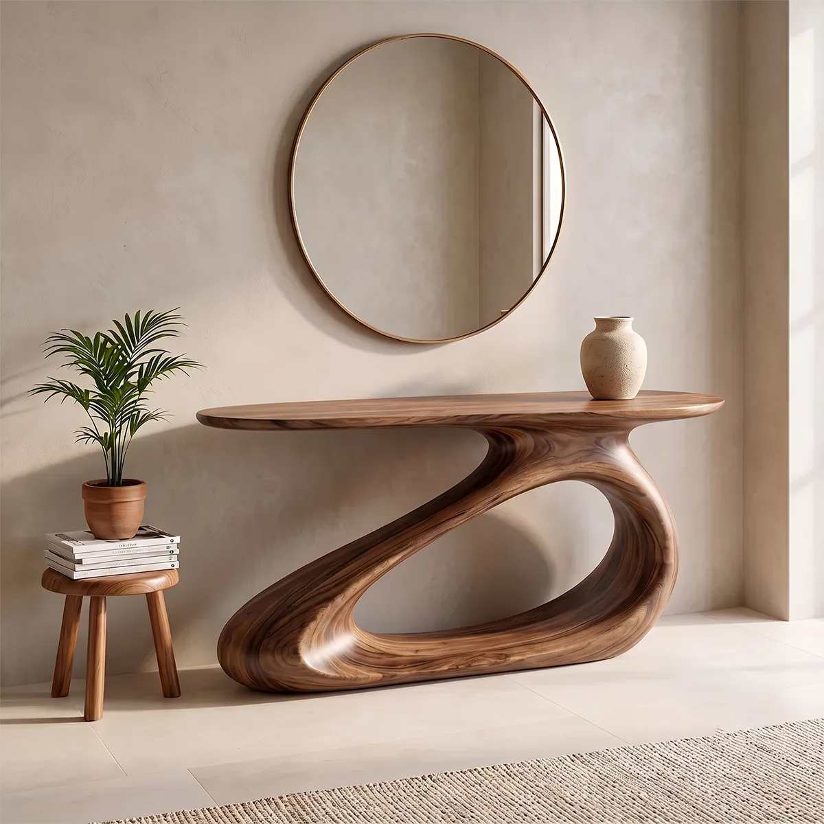 Modern Wooden Console Table | Organic Sculptural Entryway Sofa Table TH003-7009