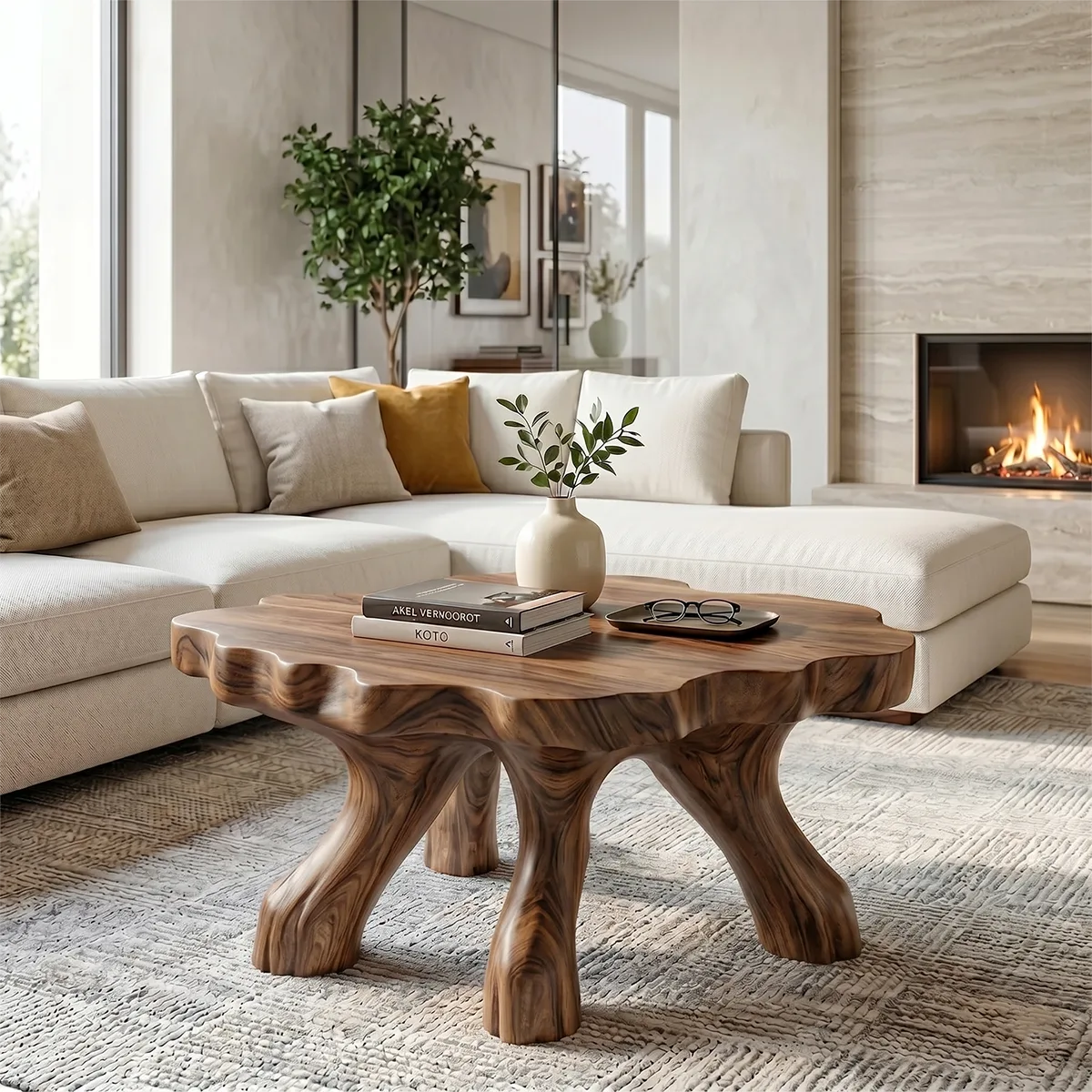 Sculptural Solid Wood Coffee Table with Tree Root Legs TH003-3728