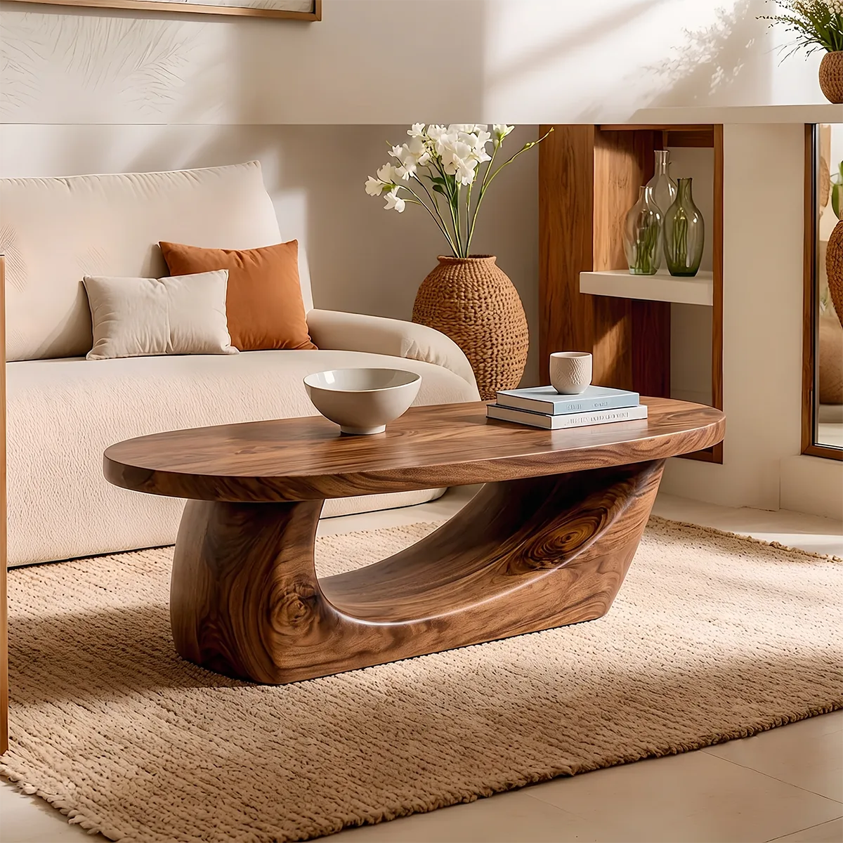 Modern Organic Coffee Table | Sculptural Solid Wood Oval Coffee Table TH003-3167