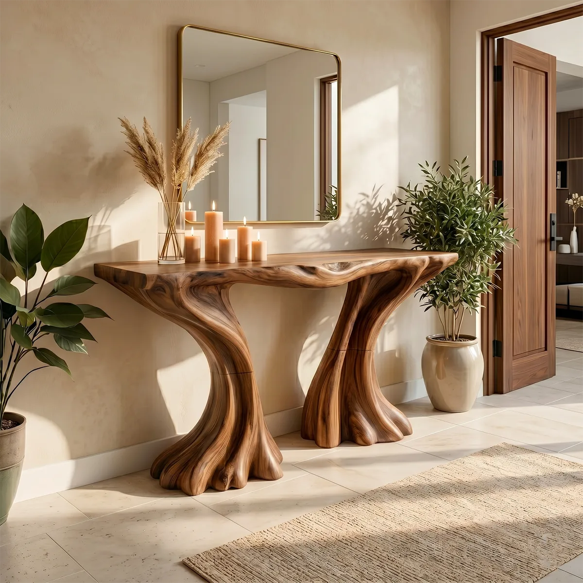 Natural Solid Wood Console Table – Modern Entryway Table