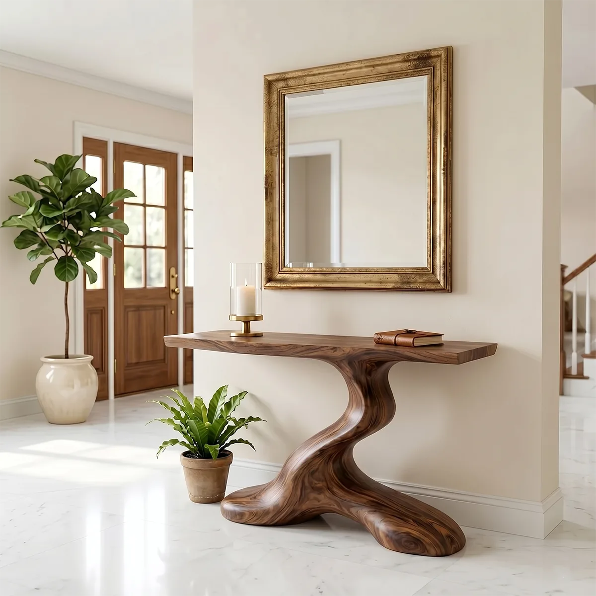 Luxury Solid Wood Console Table | Sculptural Entryway Table