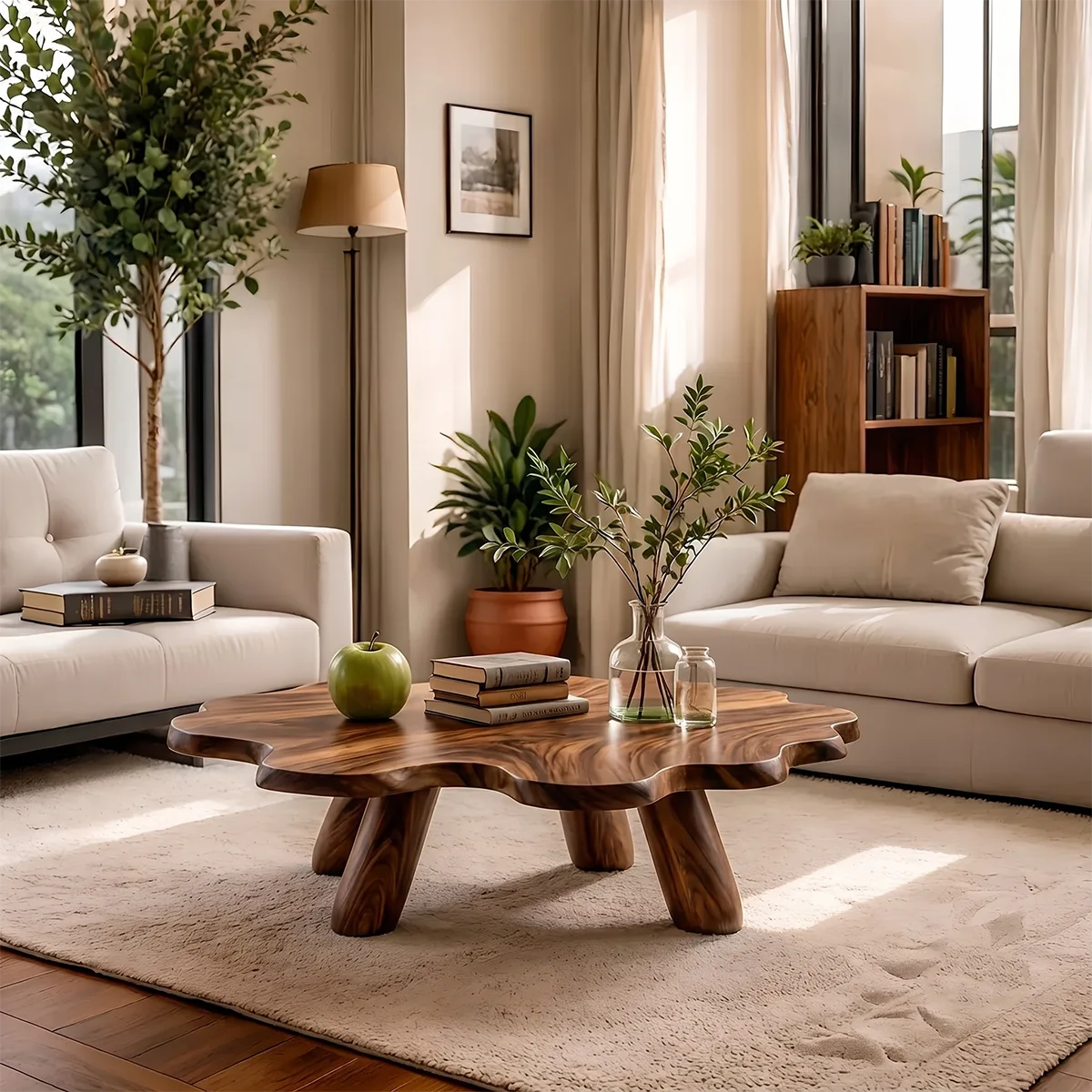 Round Solid Wood Coffee Table – Organic Flower Shape Design TH003-2700