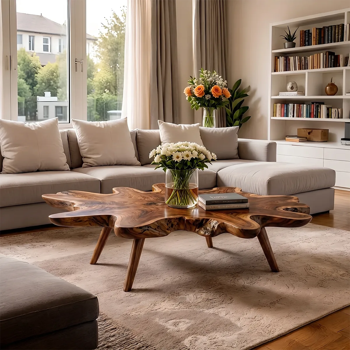 Leaf-Shaped Solid Wood Coffee Table | Handcrafted Modern Design TH003-7747