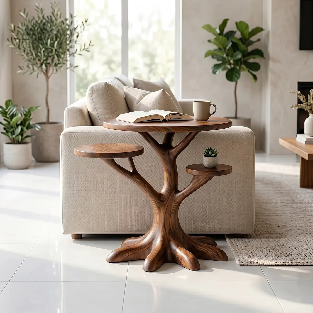 Handcrafted Solid Wood Tree End Table – Sculptural Organic Side Table for Living Room TH003-2029