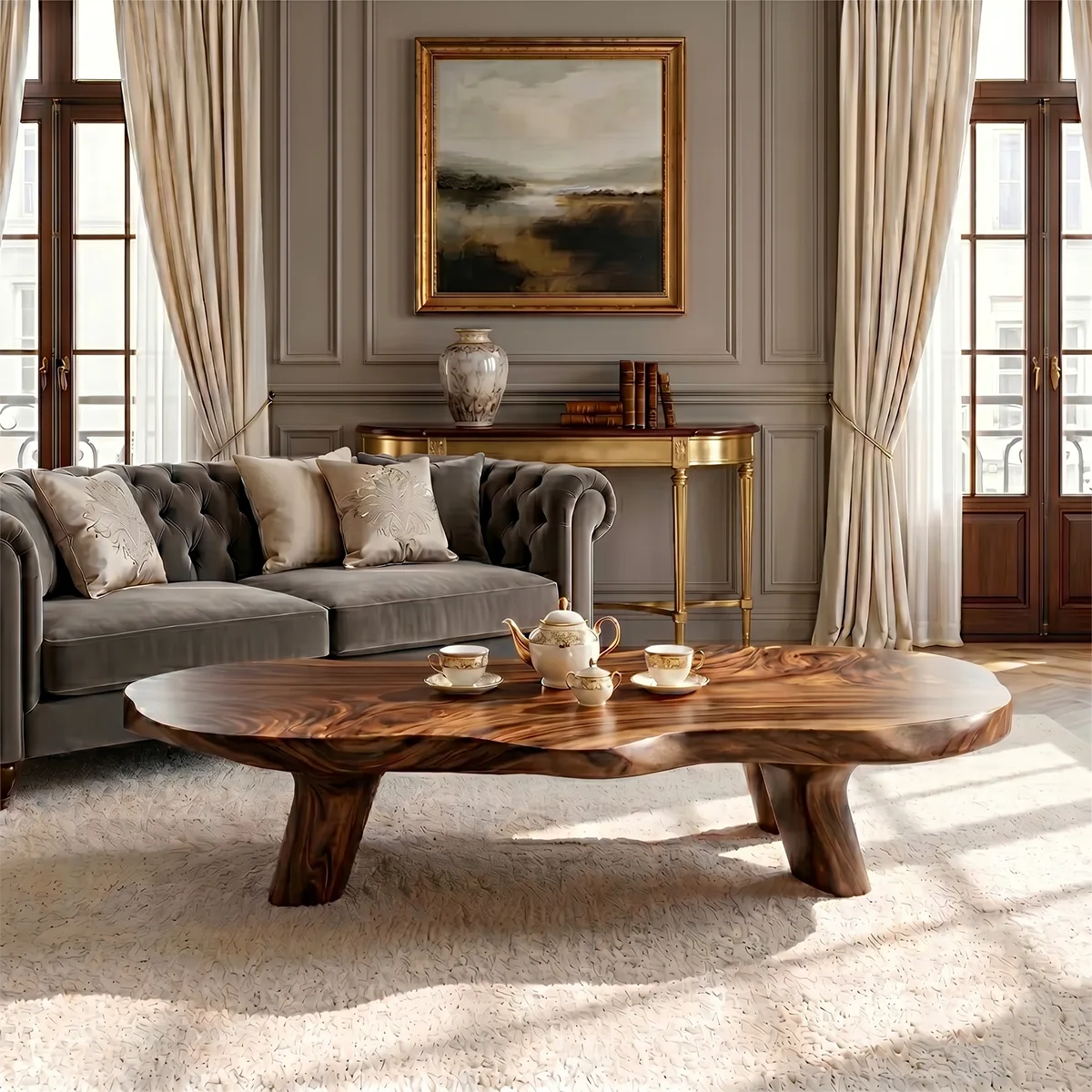 Organic Solid Wood Coffee Table – Handcrafted Rustic Modern Design TH003-6475