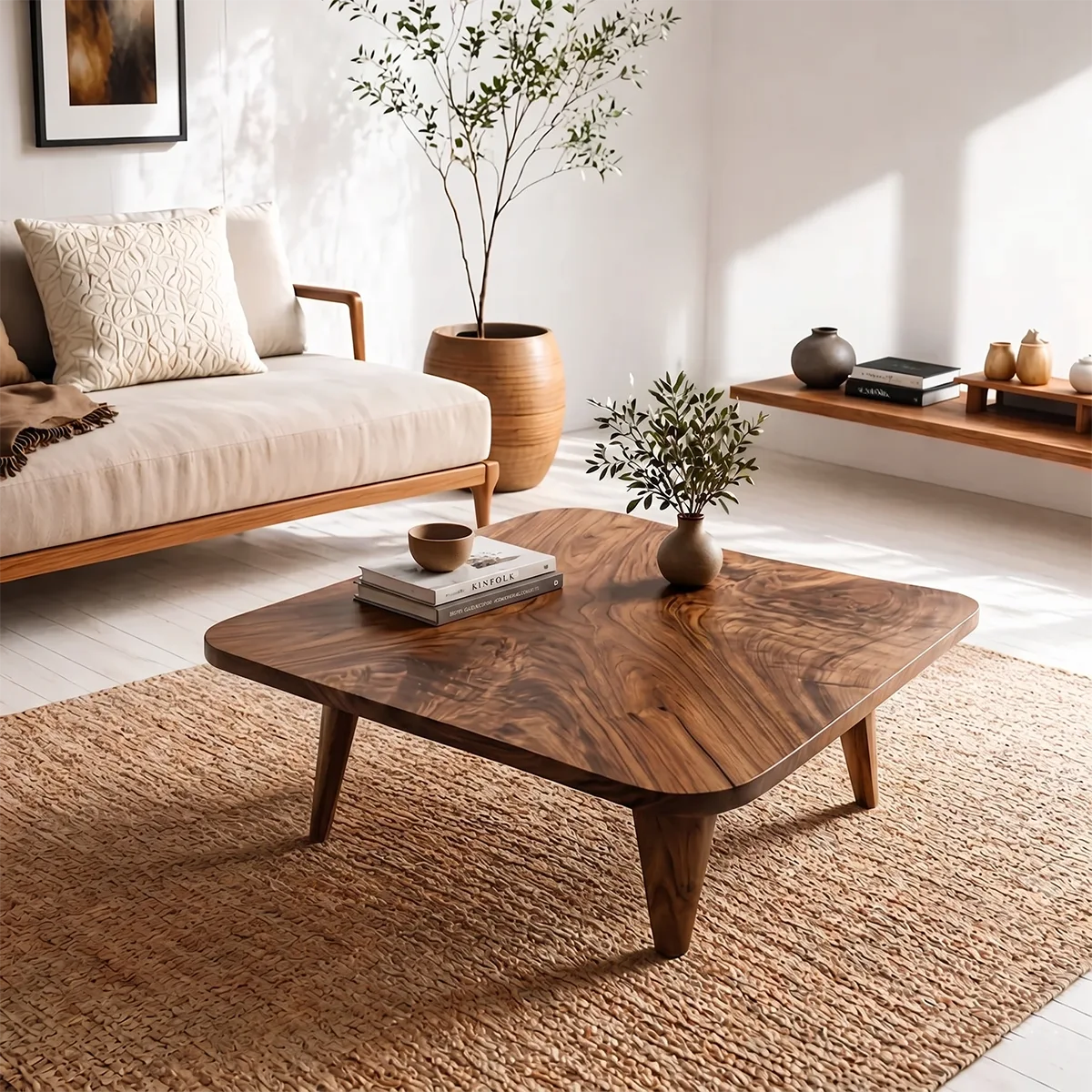 Mid Century Modern Solid Wood Square Coffee Table