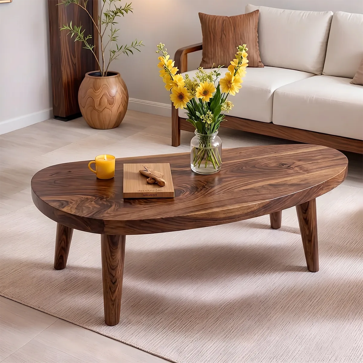 Mid Century Modern Solid Wood Organic Pebble Coffee Table
