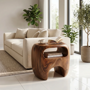 Handcrafted Solid Wood End Table with Open Shelf-Organic Side Table for Living Room TH003-8647