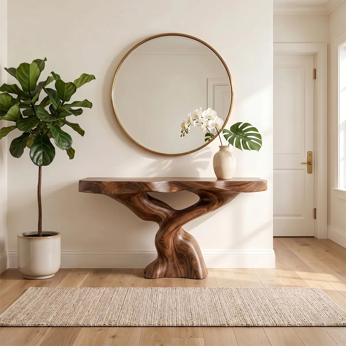 Handcrafted Solid Wood Console Table – Artistic Entryway Table
