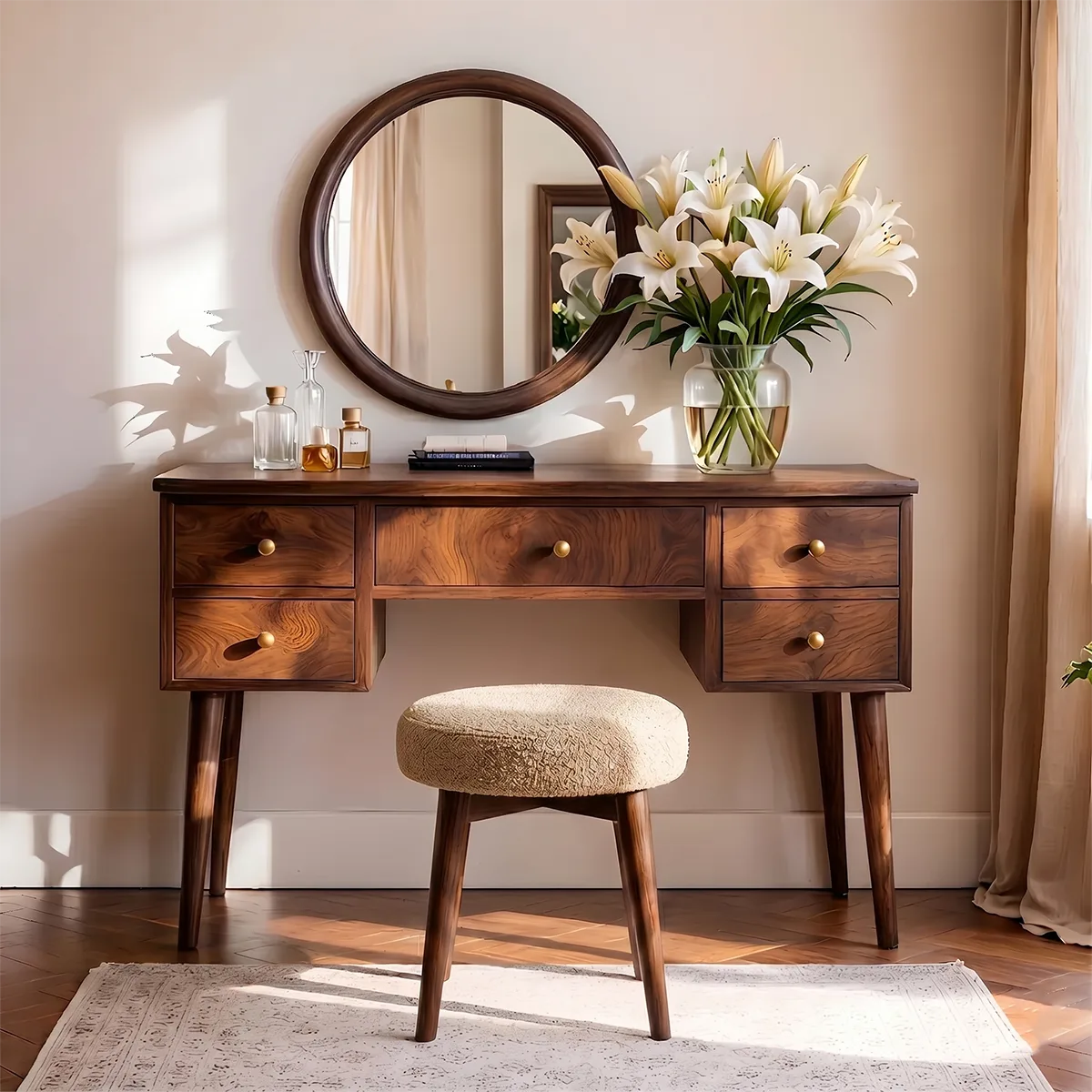 Mid Century Solid Wood Makeup Vanity Desk