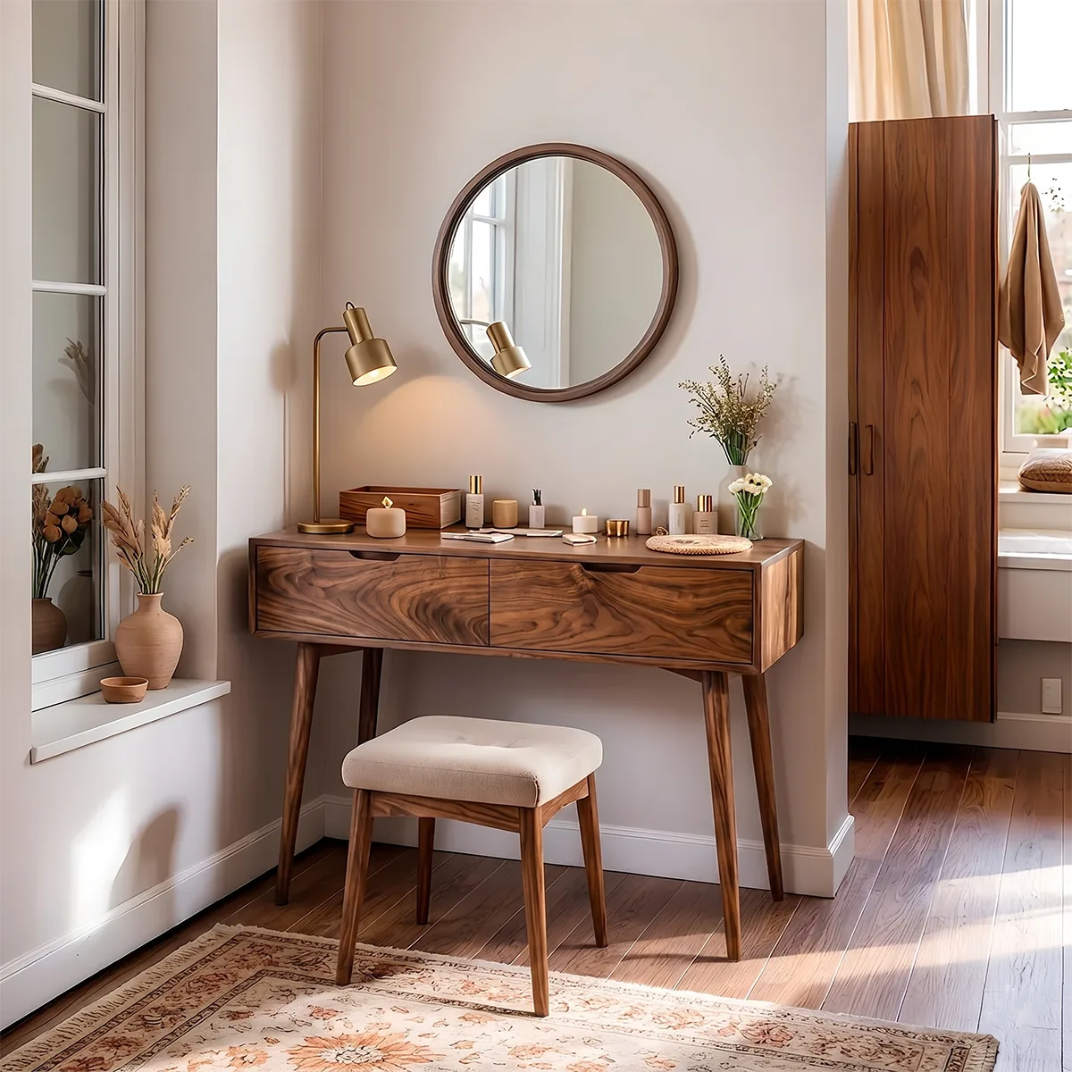 Minimalist Solid Wood Vanity Table with Drawers