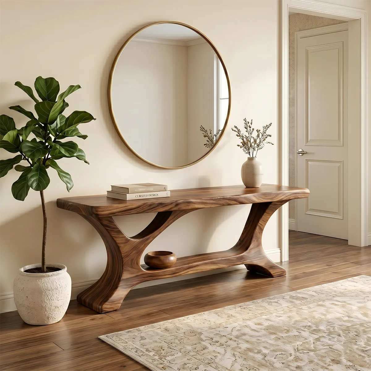 Natural Solid Wood Console Table – Luxury Entryway Furniture