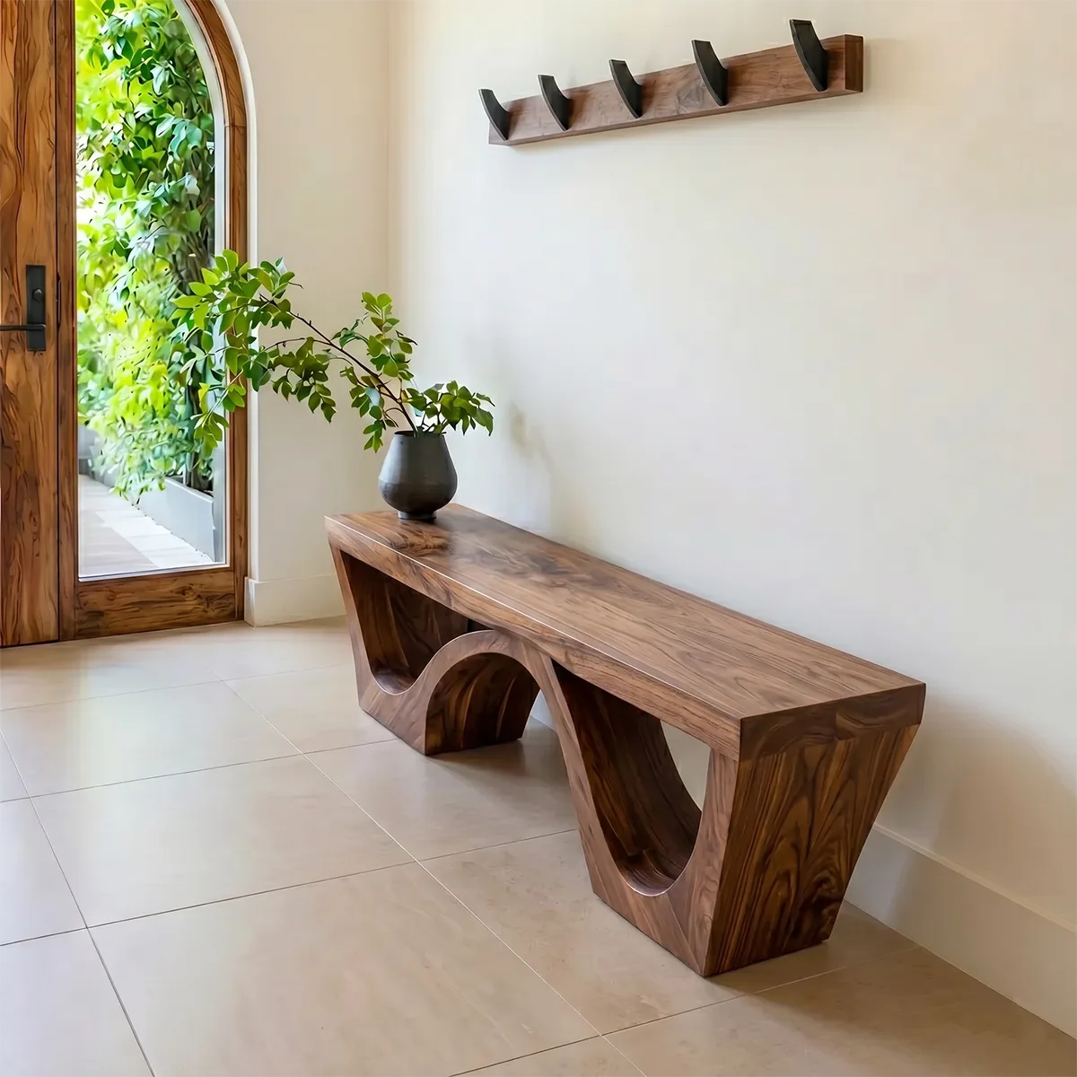 Handcrafted Organic Solid Wood Entryway Bench for Modern Hallway and Living Room
