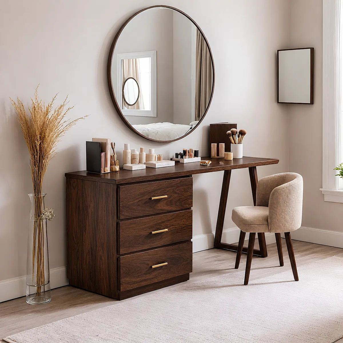 Modern Solid Wood Vanity Desk with Drawer Storage