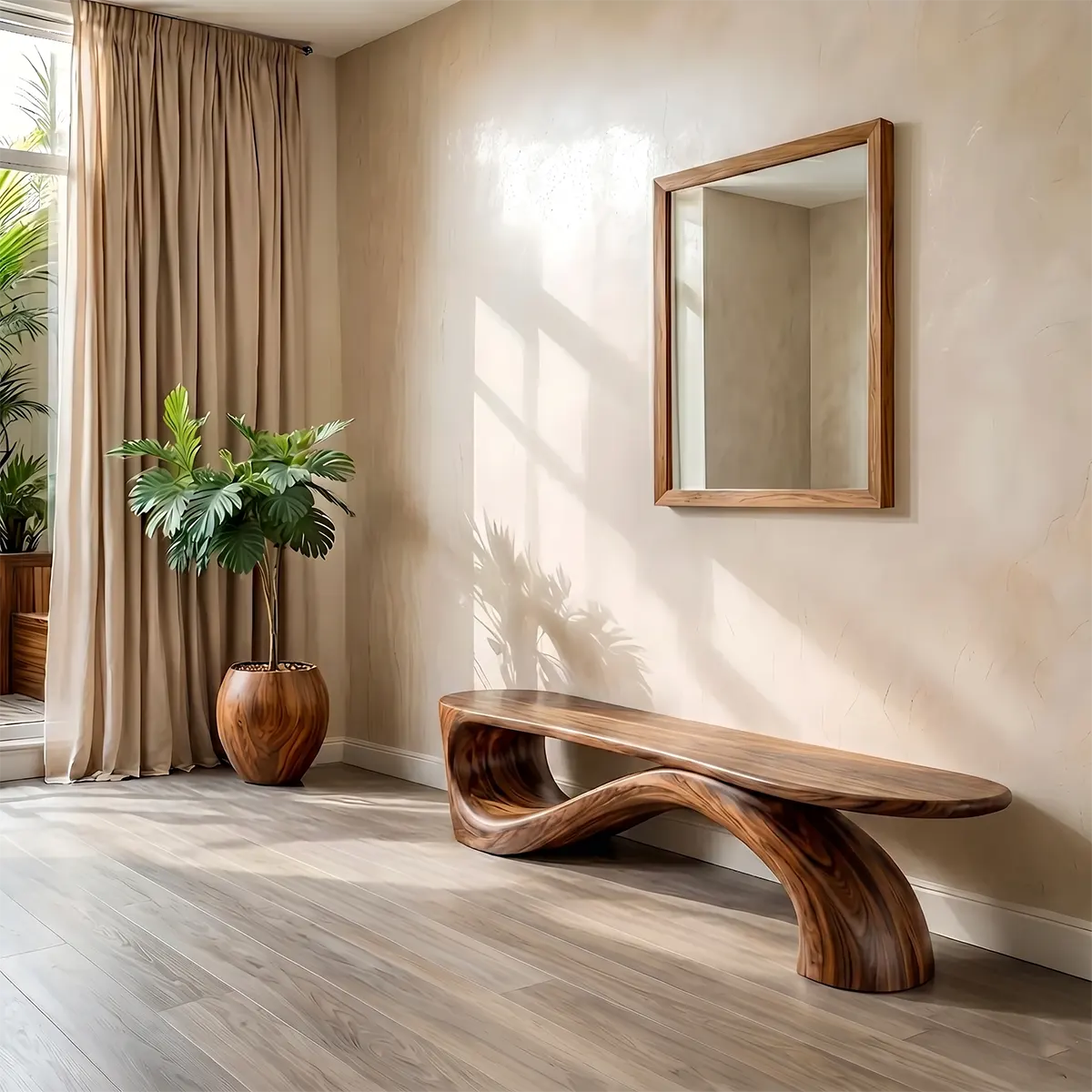 Handcrafted Organic Solid Wood Bench for Luxury Modern Entryway and Hallway Decor