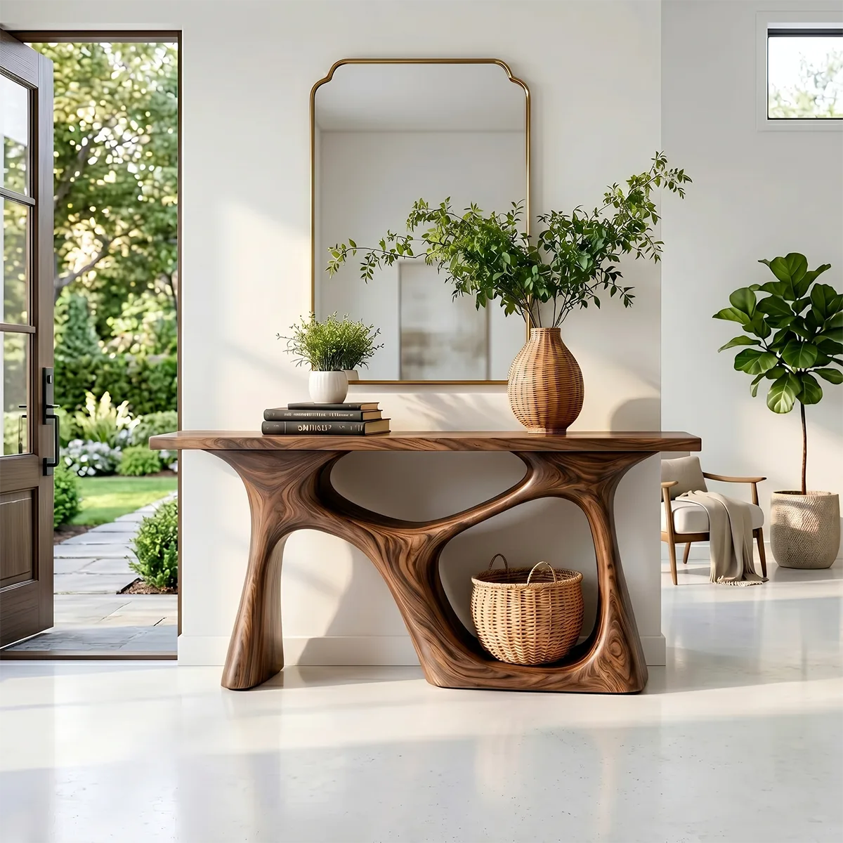 Handcrafted Solid Wood Console Table – Sculptural Foyer Decor