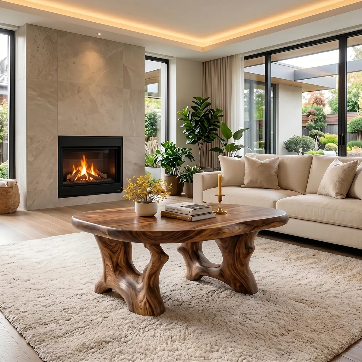 Natural Solid Wood Coffee Table with Tree-Inspired Design TH003-8438