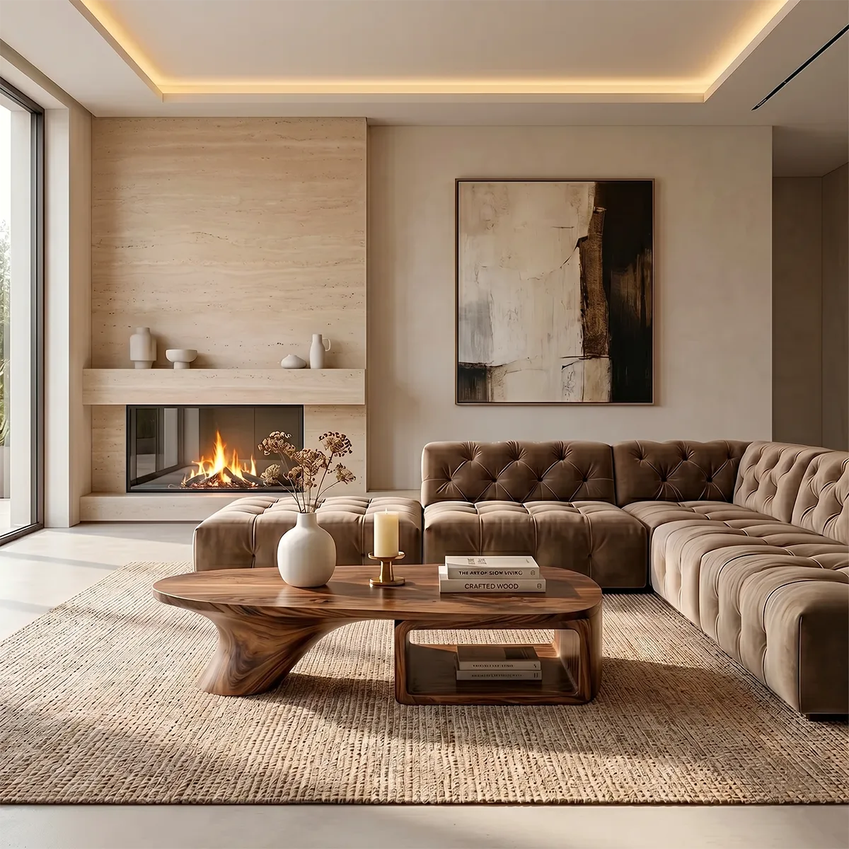 Modern Solid Wood Coffee Table with Storage Organic Design TH003-8690