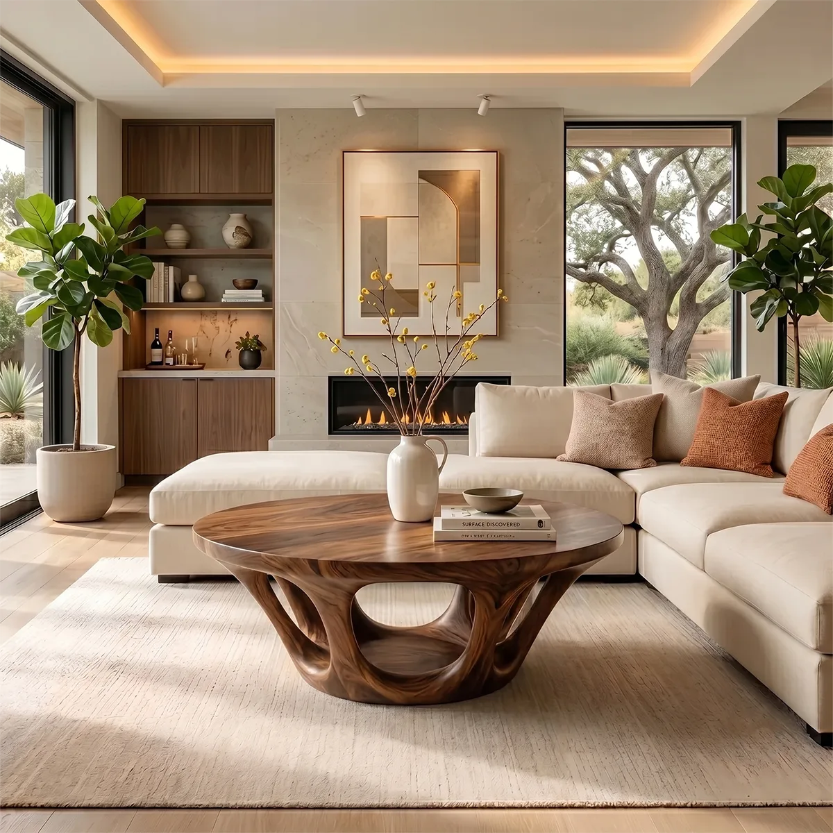 Round Solid Wood Coffee Table – Sculptural Organic Design TH003-1390