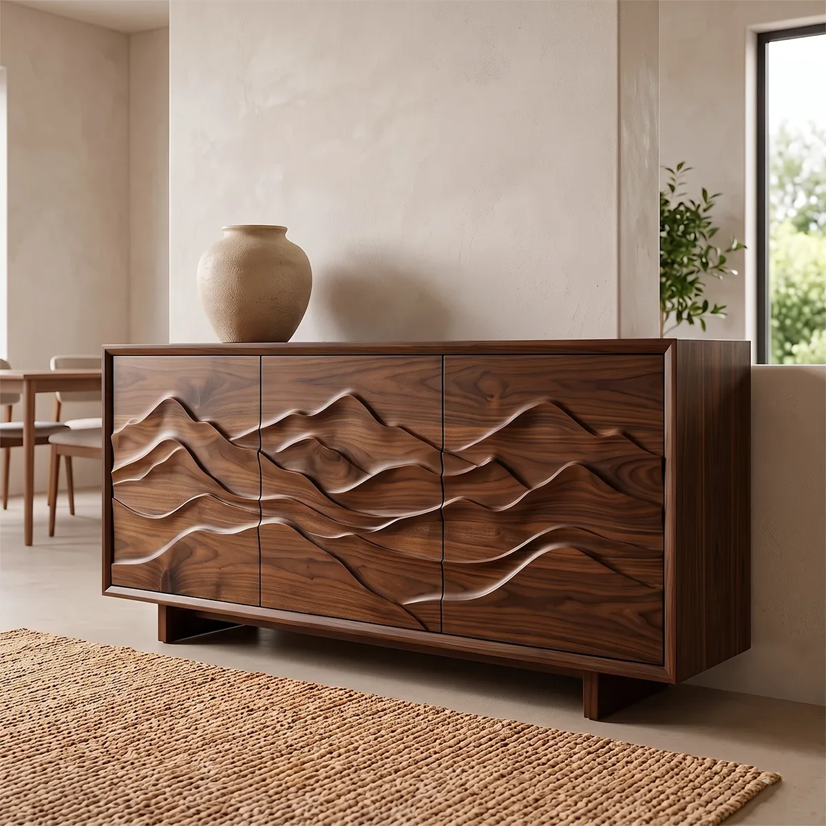 Mountain Carved Solid Wood Sideboard | Organic Modern Buffet Cabinet for Dining & Living Room TH003-7719