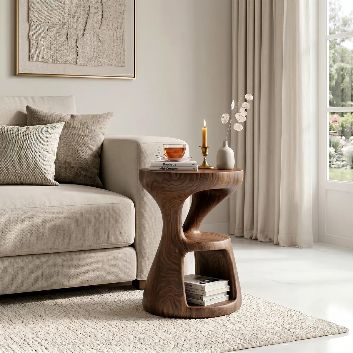 Sculptural Solid Wood Side Table | Modern End Table TH003-1645