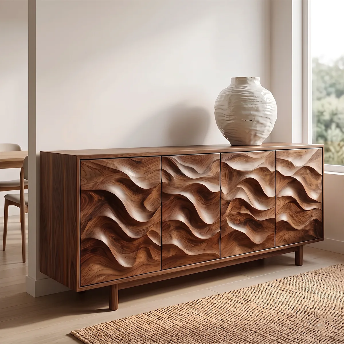 Flowing Carved Solid Wood Sideboard | Organic Modern Buffet Cabinet for Dining & Living Room TH003-8277