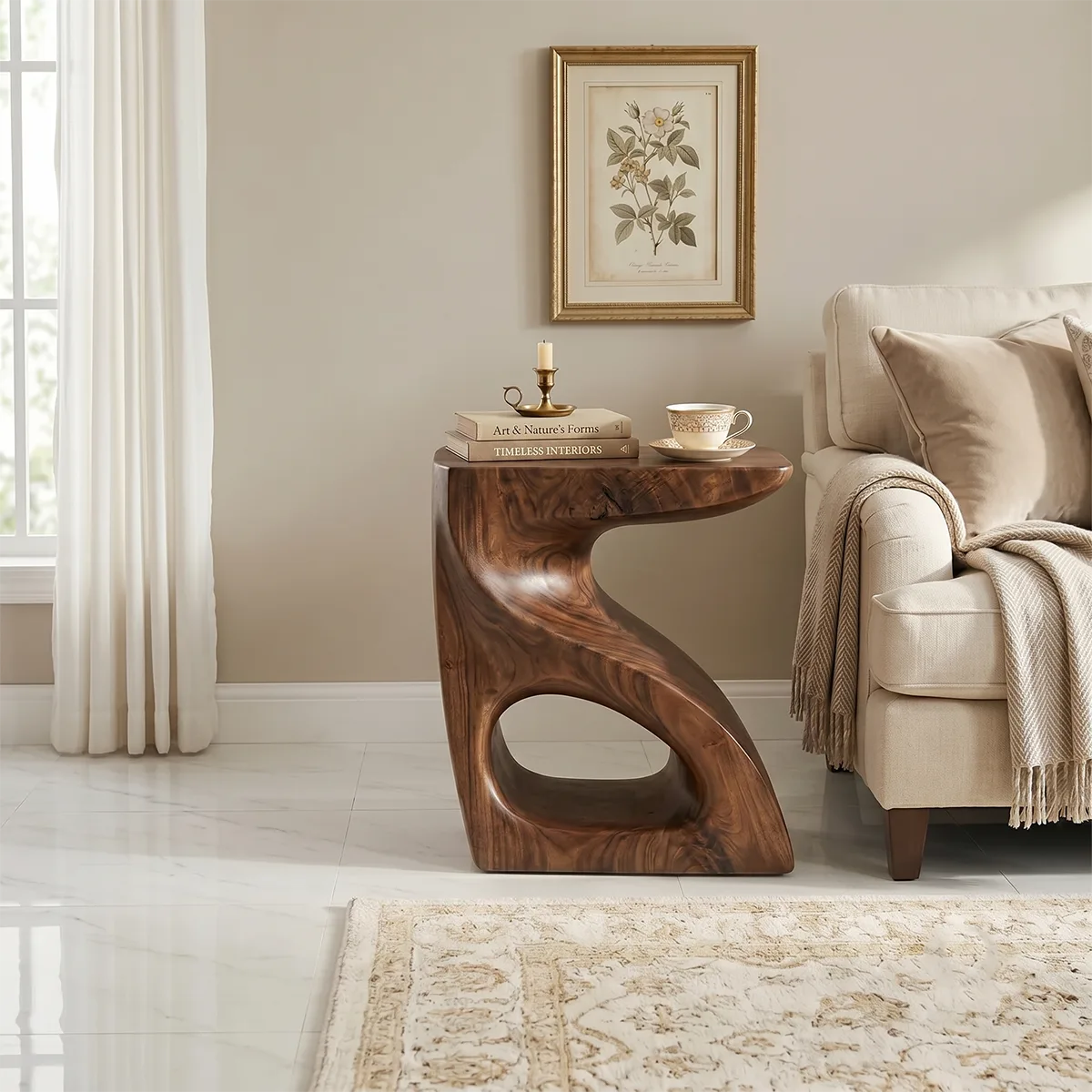 Handcrafted S-Shaped Solid Wood Side Table | Sculptural End Table TH003-2497