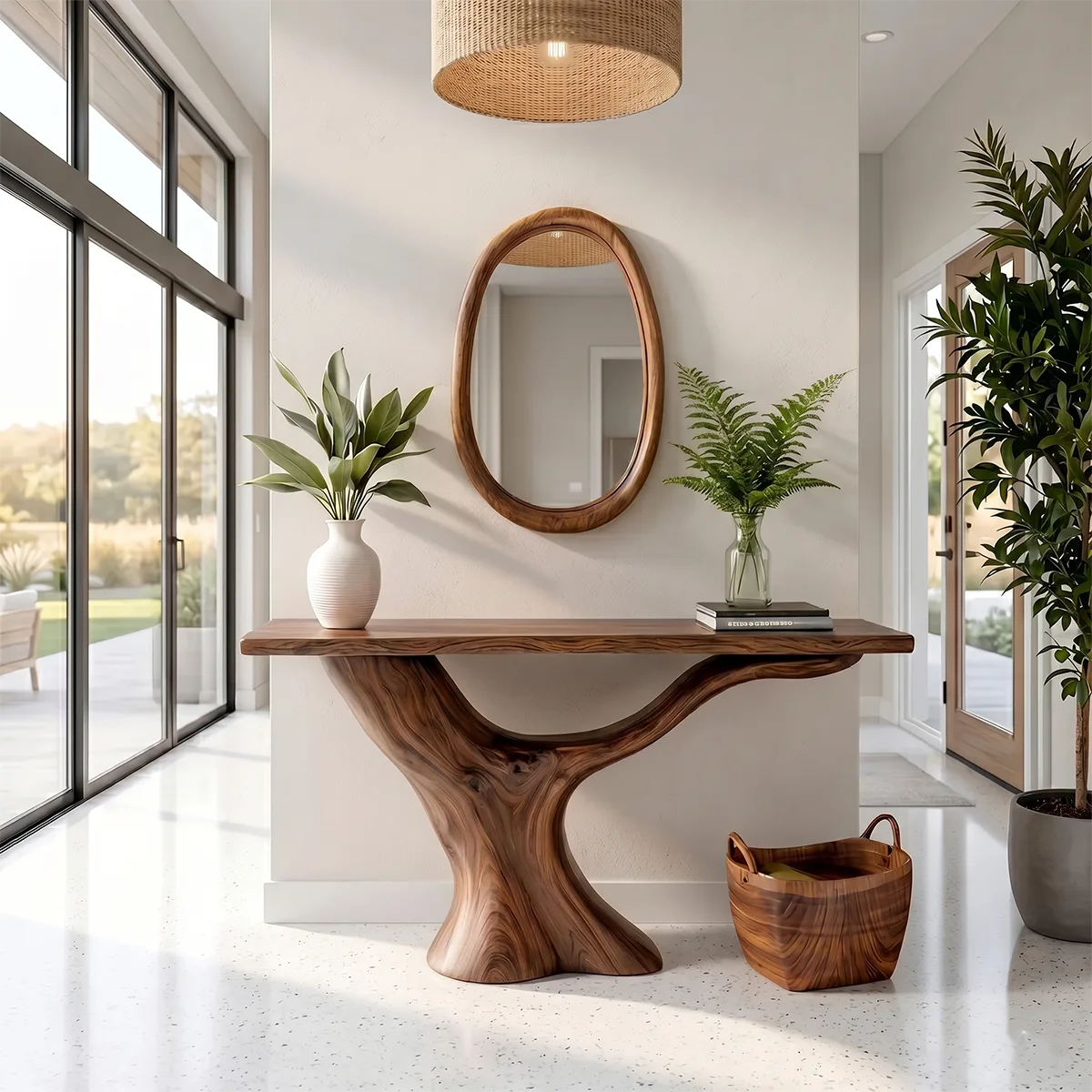 Organic Modern Wood Console Table | Sculptural Entryway Table