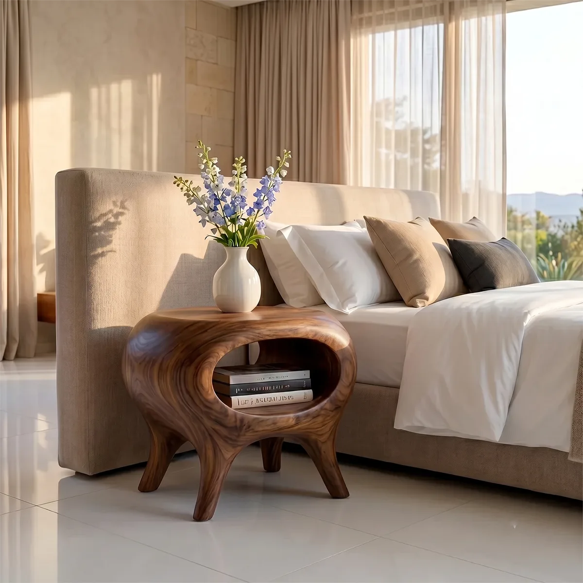 Organic Sculptural Nightstand with Open Storage Shelf TH003-1471