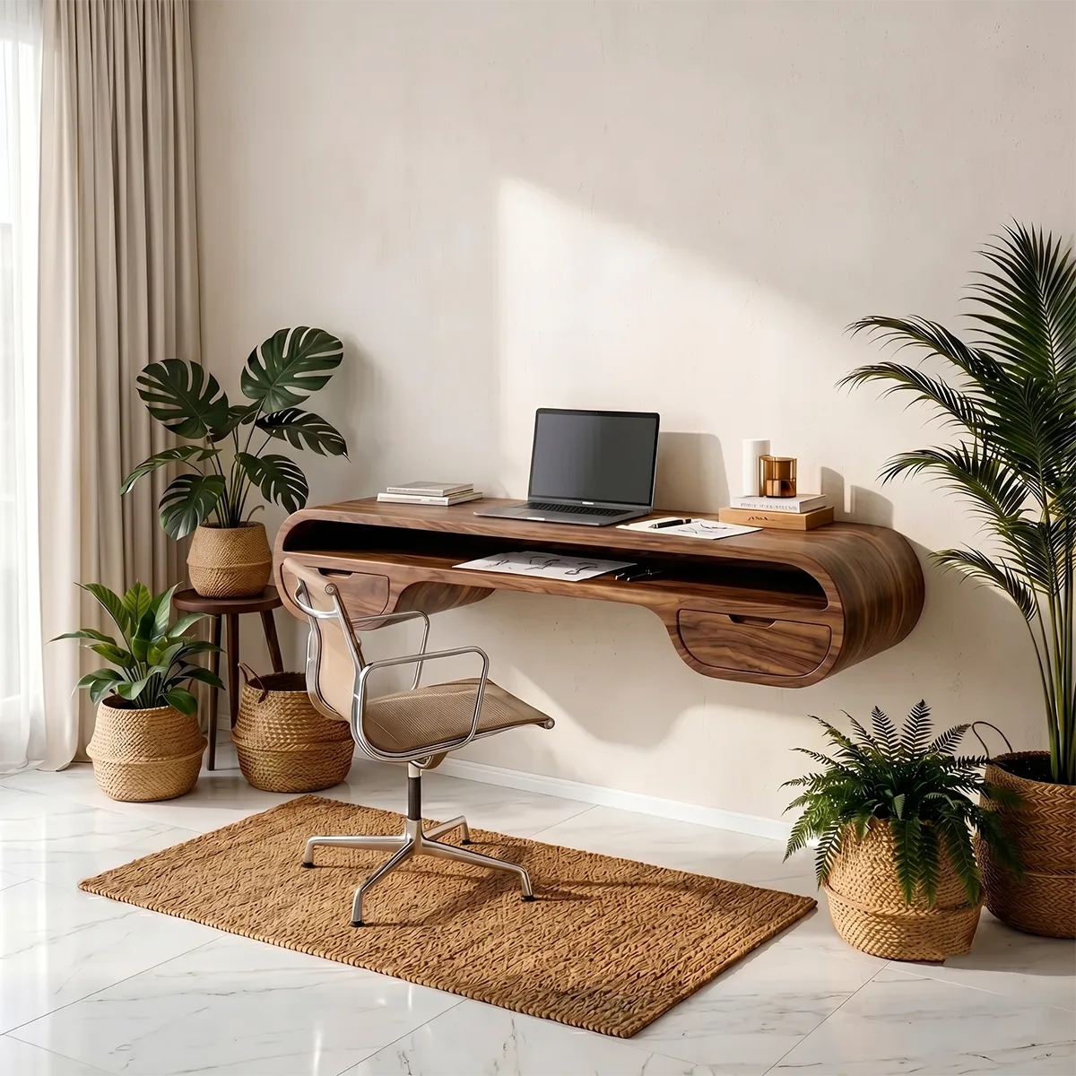 Organic Modern Floating Desk | Curved Wall Mounted Home Office Desk TH003-7888