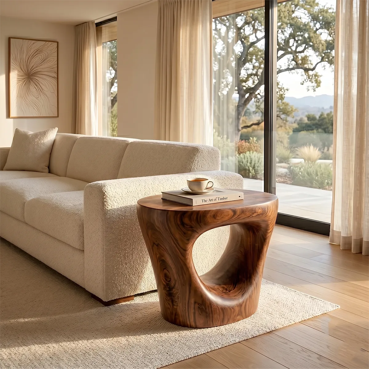 Organic Sculptural End Table, Modern Accent Table with Open-Cut Pedestal Design TH003-4376