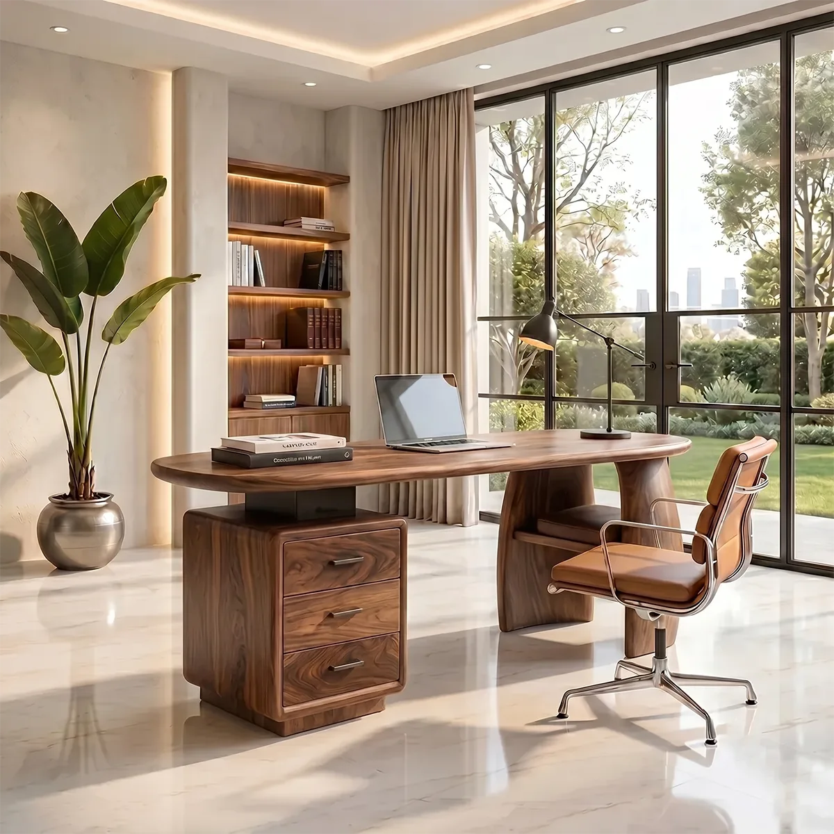 Organic Modern Executive Desk | Contemporary Office Desk with Storage TH003-6424