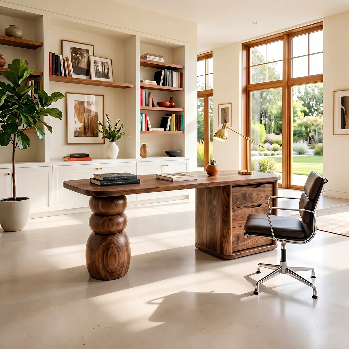 Organic Modern Executive Desk | Sculptural Office Desk with Storage TH003-5570