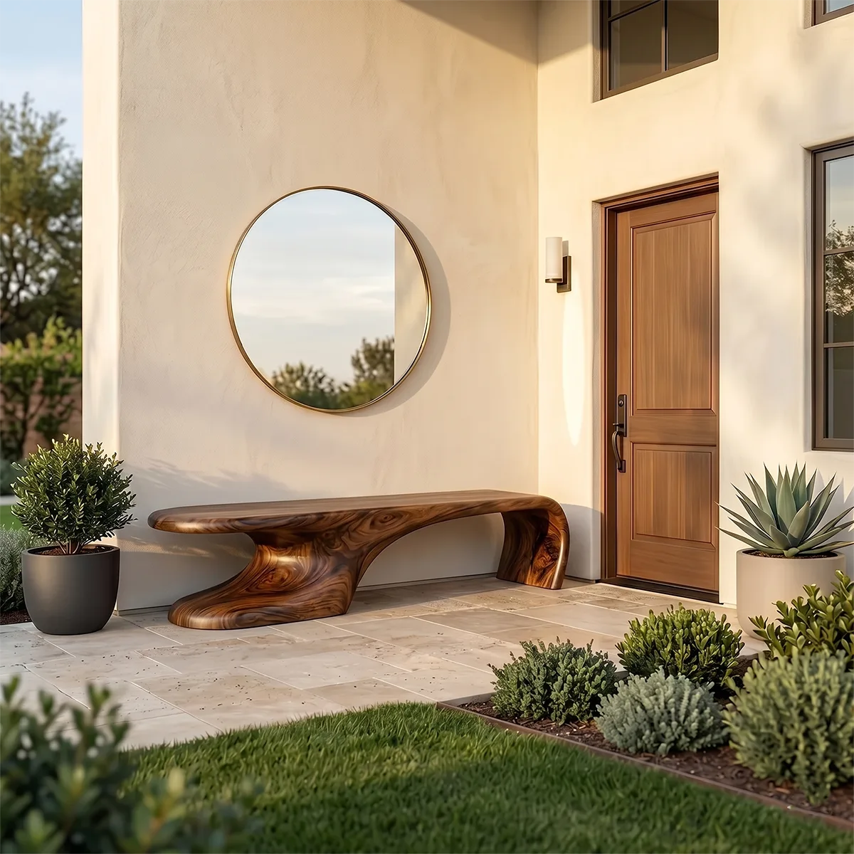 Organic Modern Sculptural Entryway Bench with Flowing Architectural Form TH003-8639