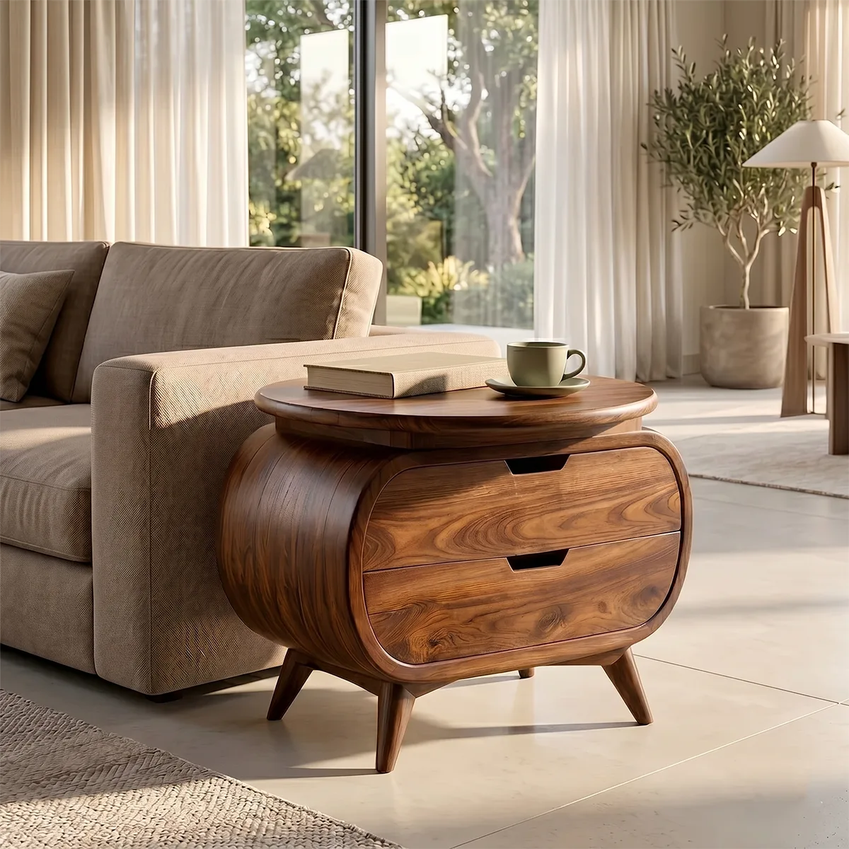 Rounded Modern End Table with Dual Drawer Storage TH003-9296