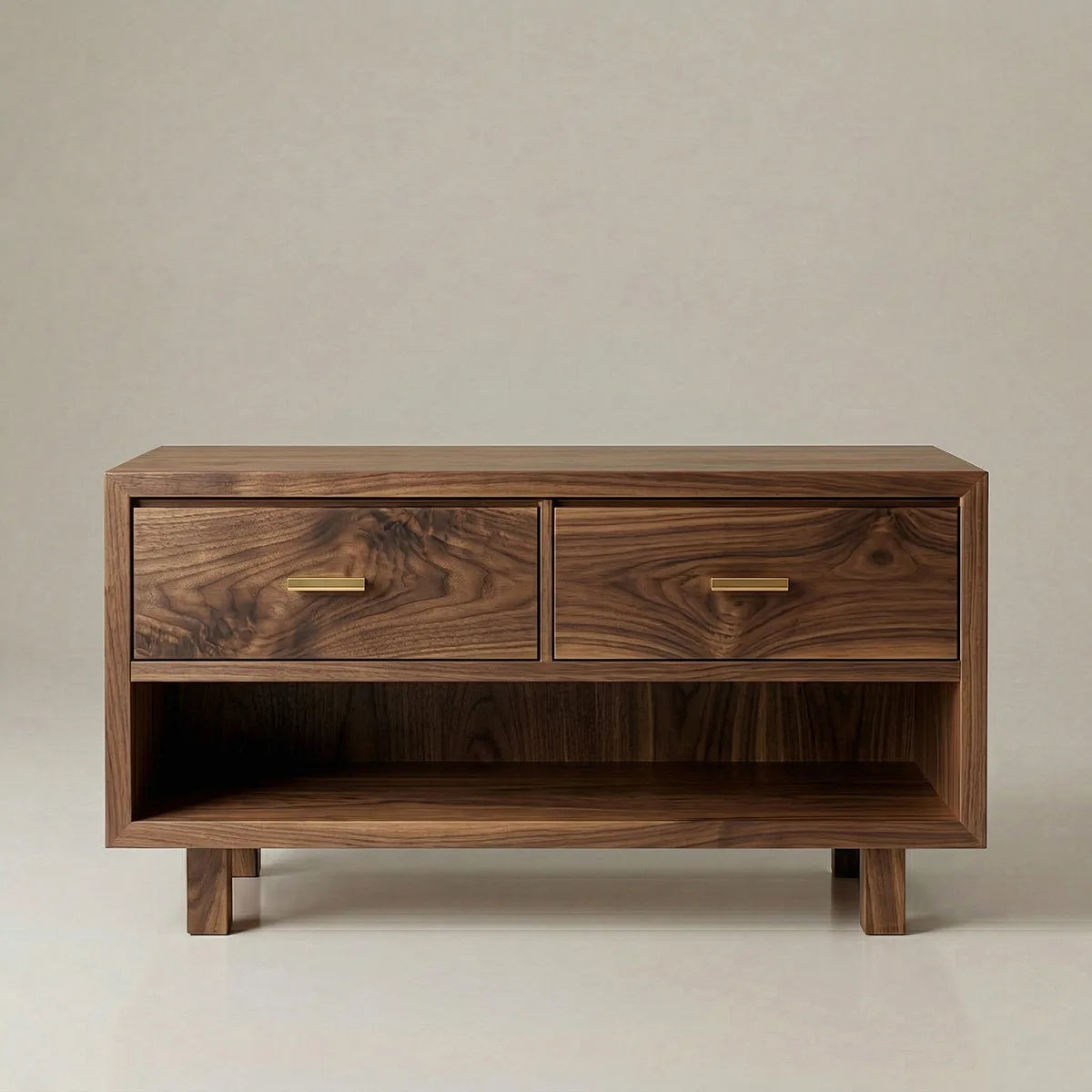 Handcrafted Natural Solid Wood Vanity Cabinet with Drawers and Open Shelf